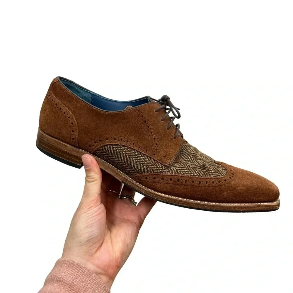 Barker England Jackson Derby Dress Shoes Mens Size 8.5 Leather Tweed Brown
